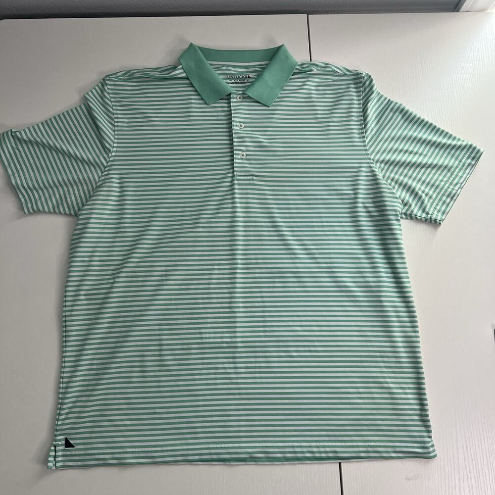 Untuckit Polo Shirt Men's Size XXL Green White Striped Golf Short Sleeve Stretch